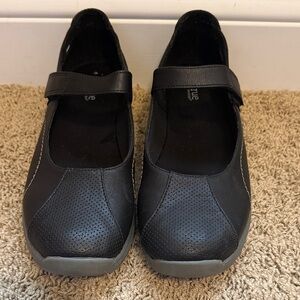 BareTraps Black Perforated Flats with Gray Strap